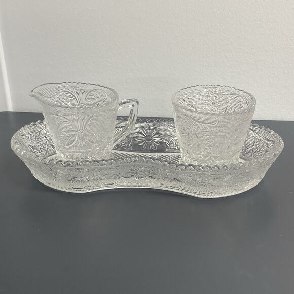 Duncan & Miller Glass Creamer & Open Sugar Tray Set - Picture 1 of 11